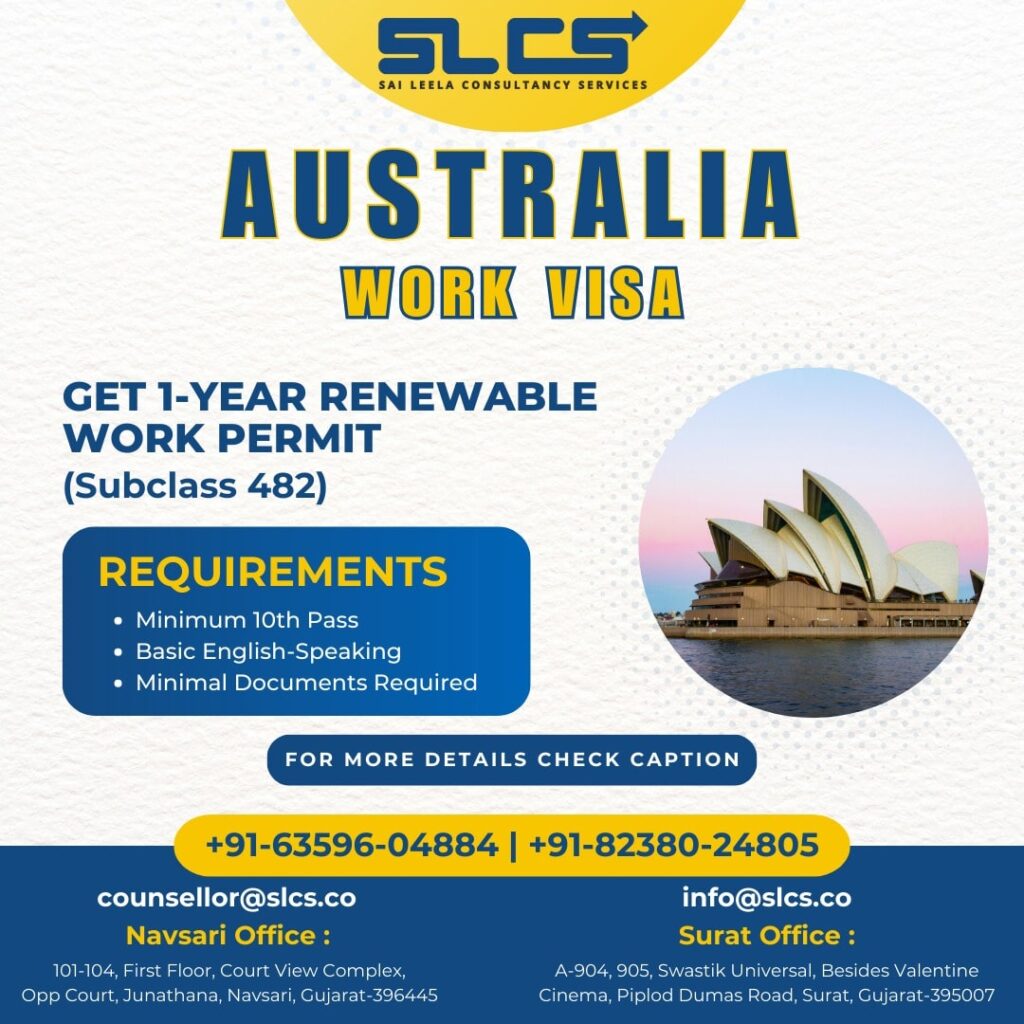 Get 1 year renewable work permit in Australia. Subclass 482