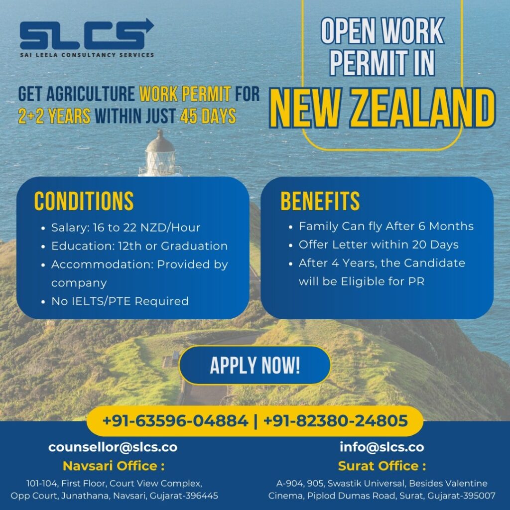 New Zealand work permit. No IELTS/PTE Required.