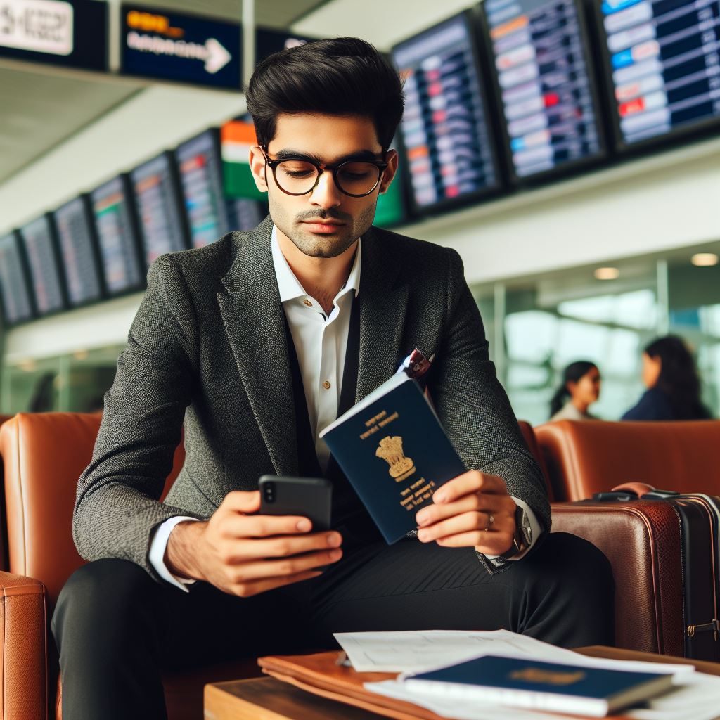 An Indian professional with work visa at airport