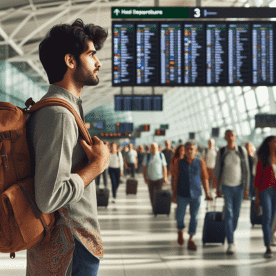 A tourist with visitor visa at airport