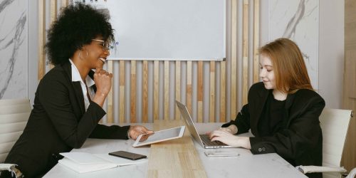A work visa consultant with client
